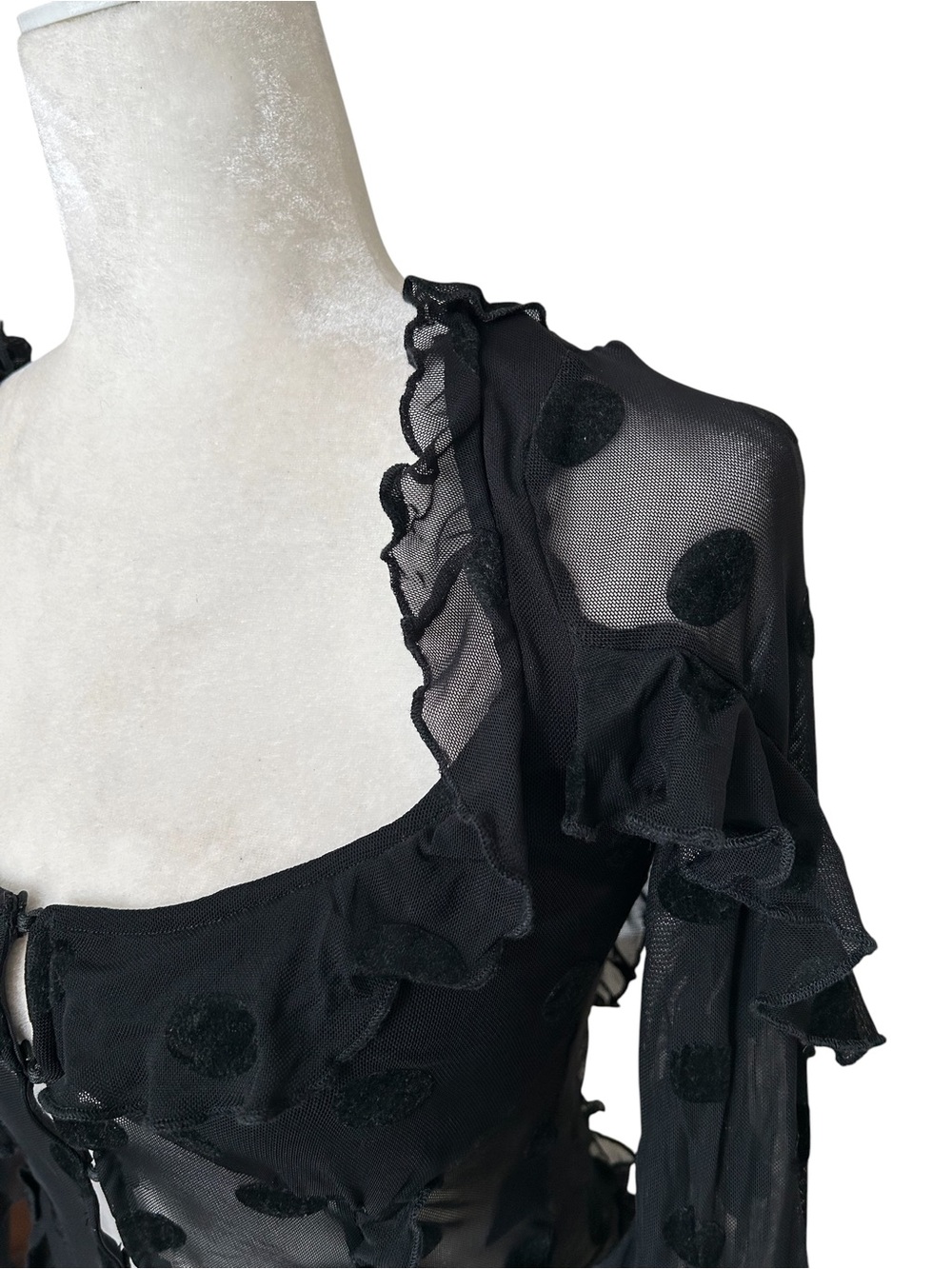 House of Harlow 1960 Eugenia black sheer top - Velvet polka dots - Small - Picture 7 of 9
